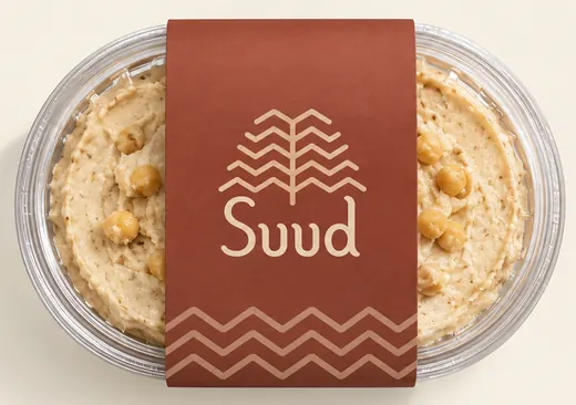 Pote de hummus com cinta terracota do Suud